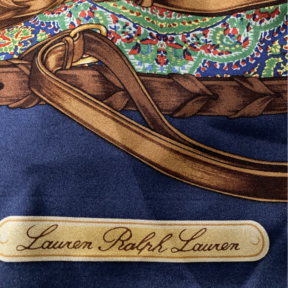 Lauren Ralph Lauren blue silk equestrian scarf top